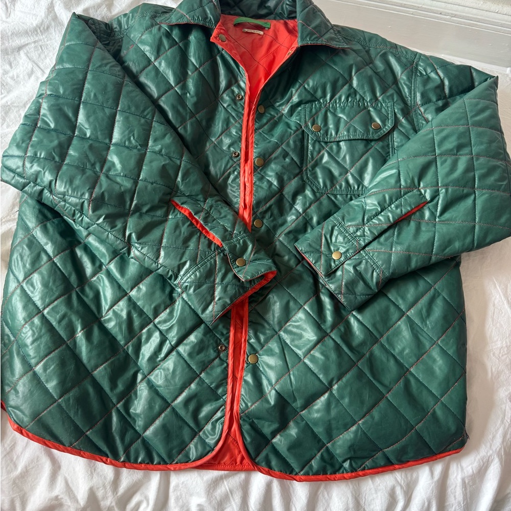 Clare V Quilted Green Jacket with Red Trim